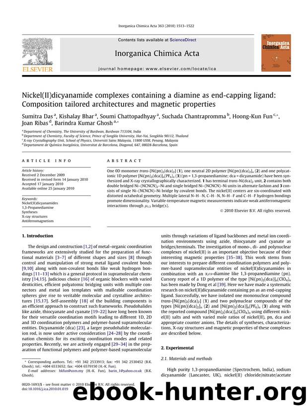 Nickel(II)dicyanamide complexes containing a diamine as end-capping ligand: Composition tailored architectures and magnetic properties by unknow