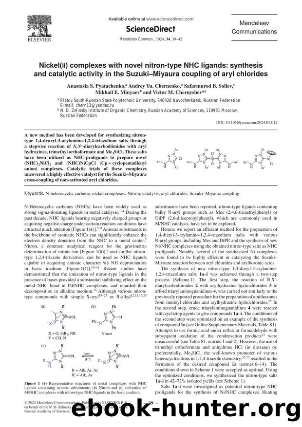 Nickel(ii) complexes with novel nitron-type NHC ligands: synthesis and catalytic activity in the SuzukiâMiyaura coupling of aryl chlorides by unknow