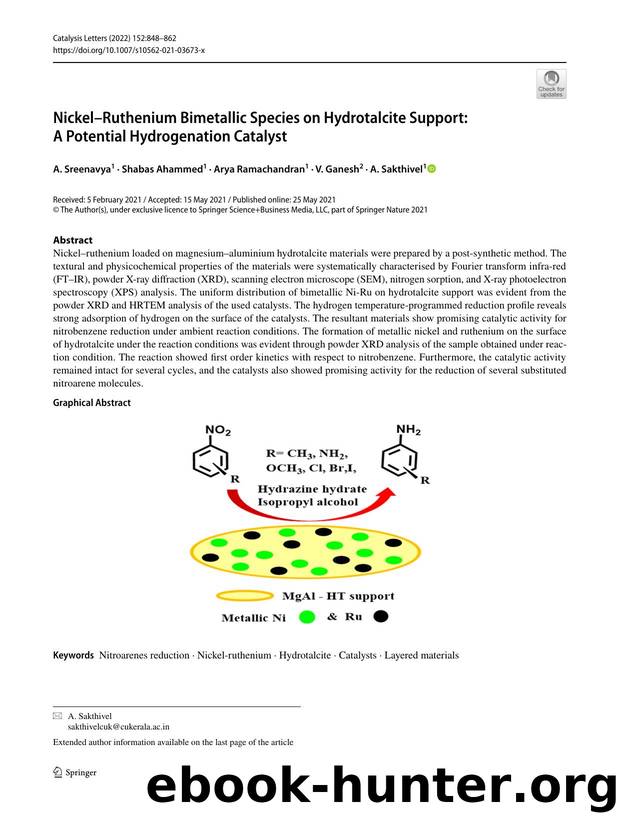 NickelâRuthenium Bimetallic Species on Hydrotalcite Support: A Potential Hydrogenation Catalyst by A. Sreenavya & Shabas Ahammed & Arya Ramachandran & V. Ganesh & A. Sakthivel