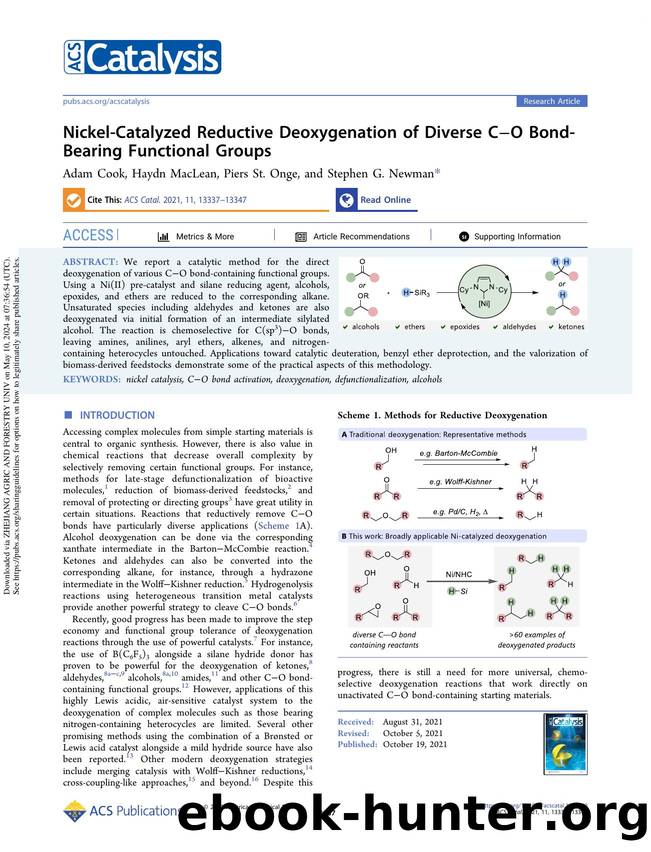 Nickel-Catalyzed Reductive Deoxygenation of Diverse CâO Bond-Bearing Functional Groups by Adam Cook Haydn MacLean Piers St. Onge & Stephen G. Newman
