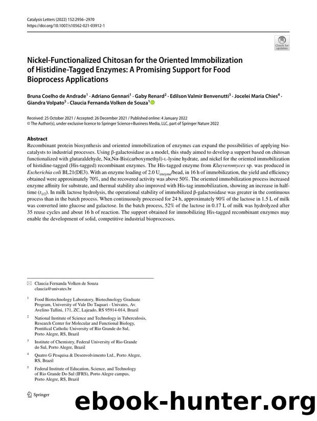Nickel-Functionalized Chitosan for the Oriented Immobilization of Histidine-Tagged Enzymes: A Promising Support for Food Bioprocess Applications by unknow
