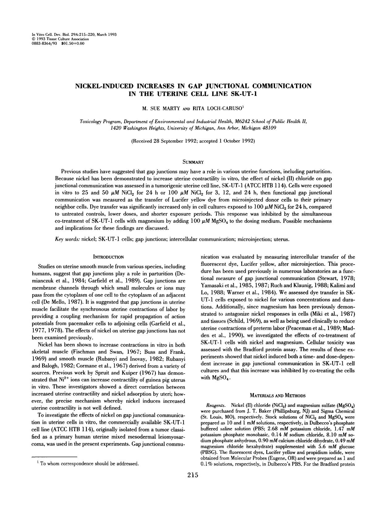 Nickel-induced increases in gap junctional communication in the uterine cell line SK-UT-1 by Unknown