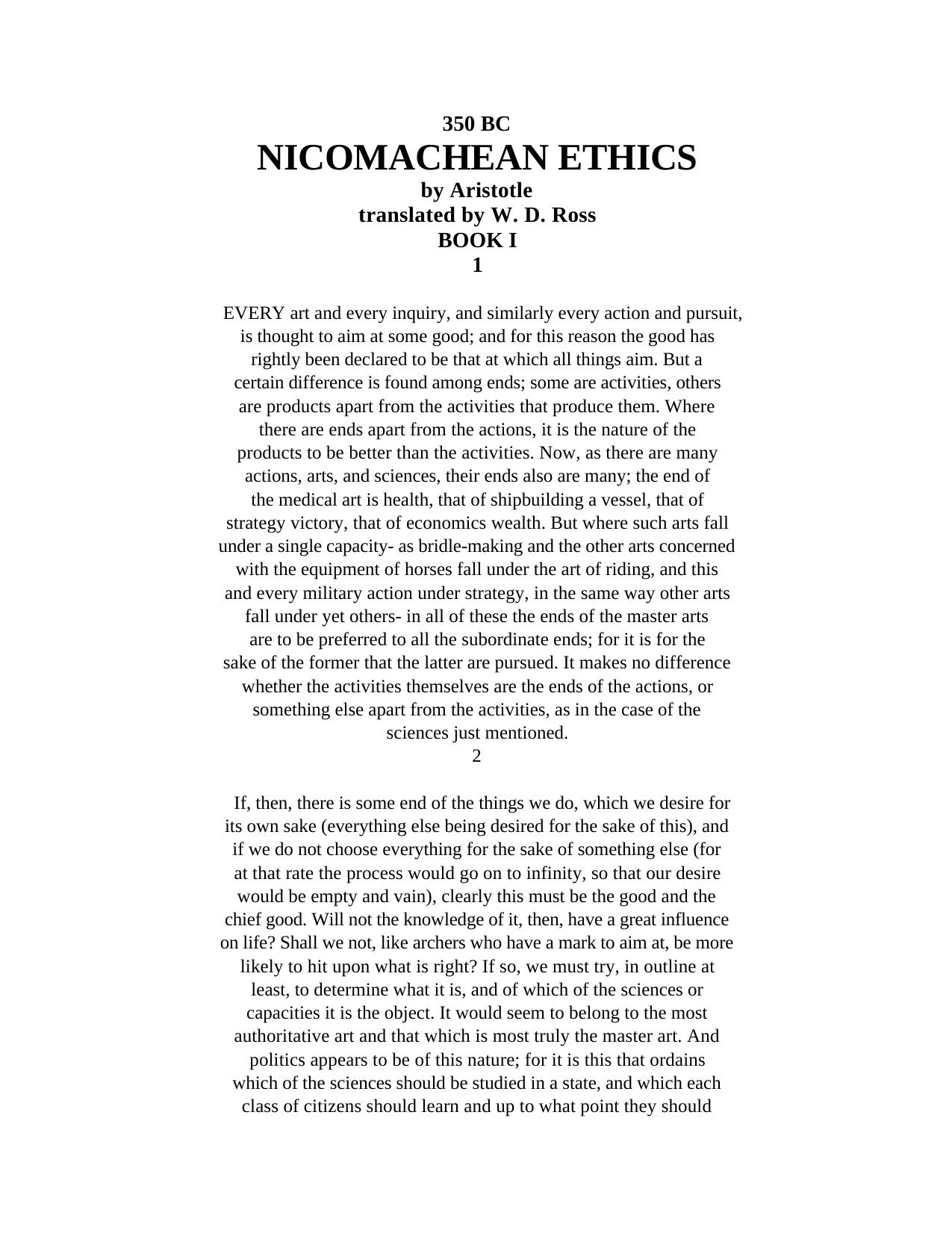 Nicomachean Ethics by Aristotle W. D. Ross