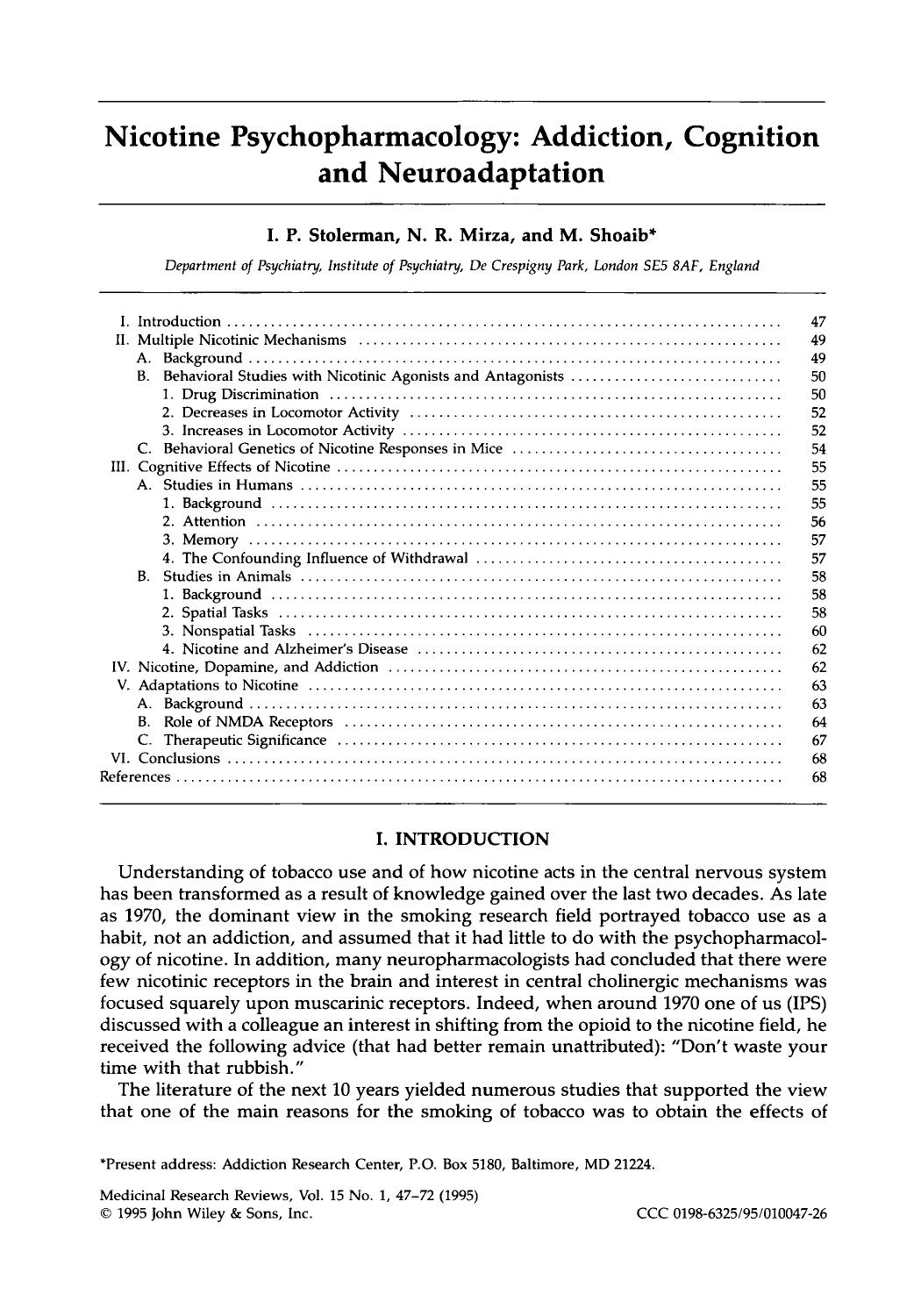 Nicotine psychopharmacology: Addiction, cognition and neuroadaptation by Unknown