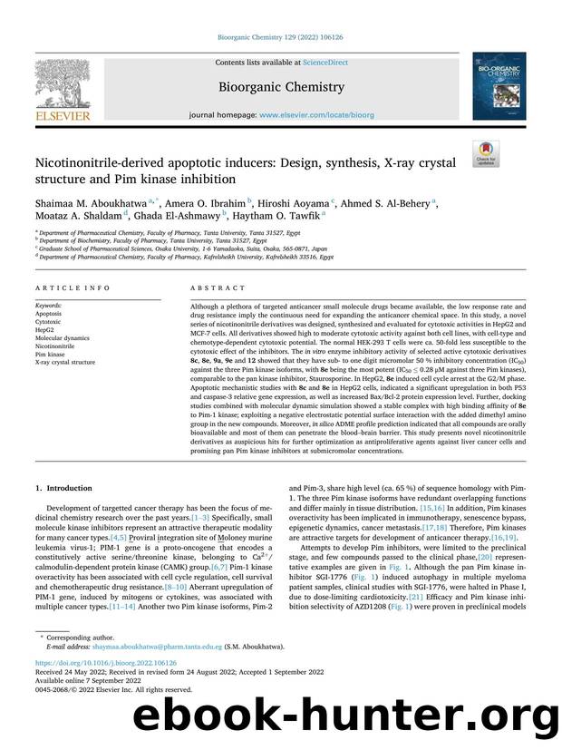 Nicotinonitrile-derived apoptotic inducers: Design, synthesis, X-ray crystal structure and Pim kinase inhibition by unknow