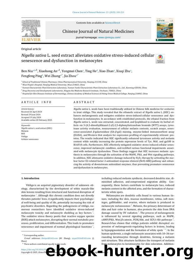 Nigella sativa L. seed extract alleviates oxidative stress-induced cellular senescence and dysfunction in melanocytes by unknow