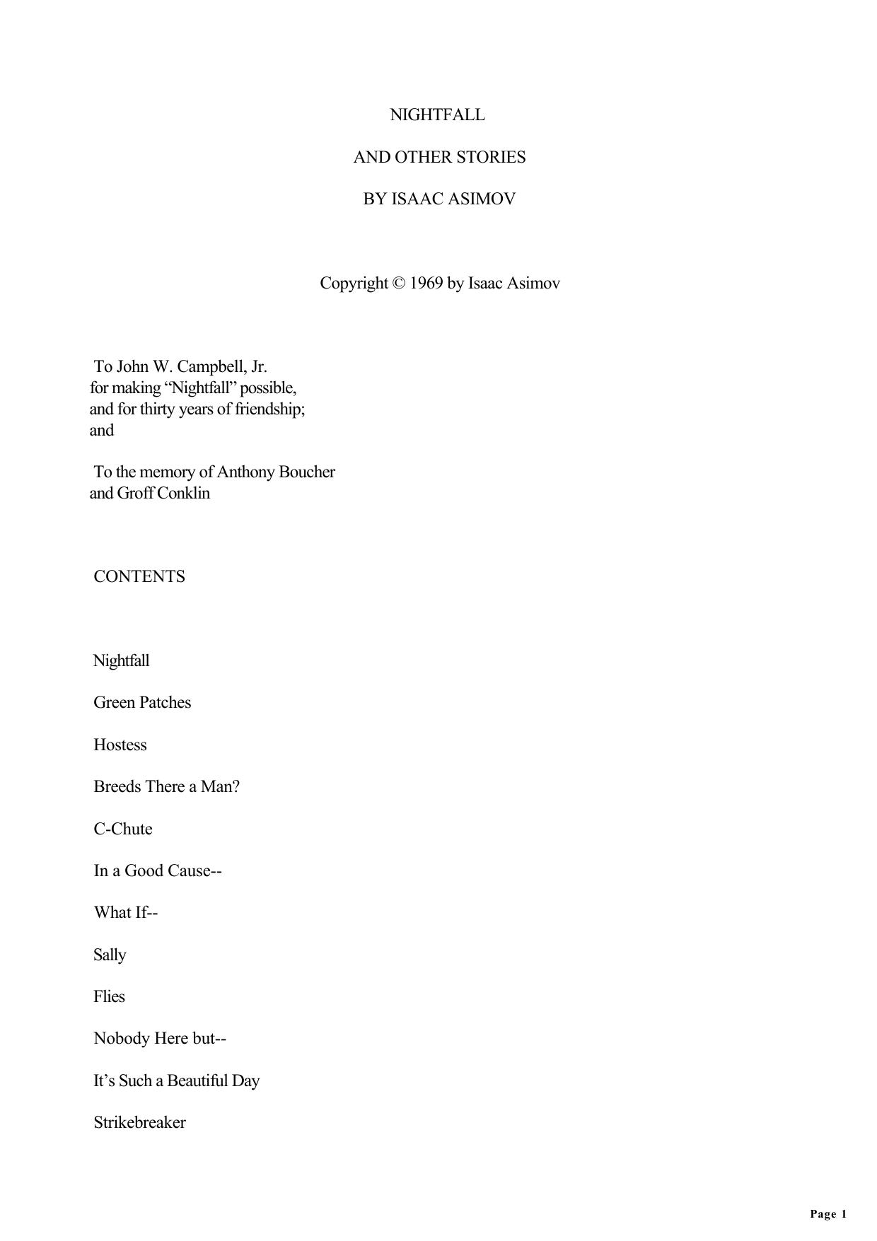 Nightfall And Other Stories by Asimov Isaac