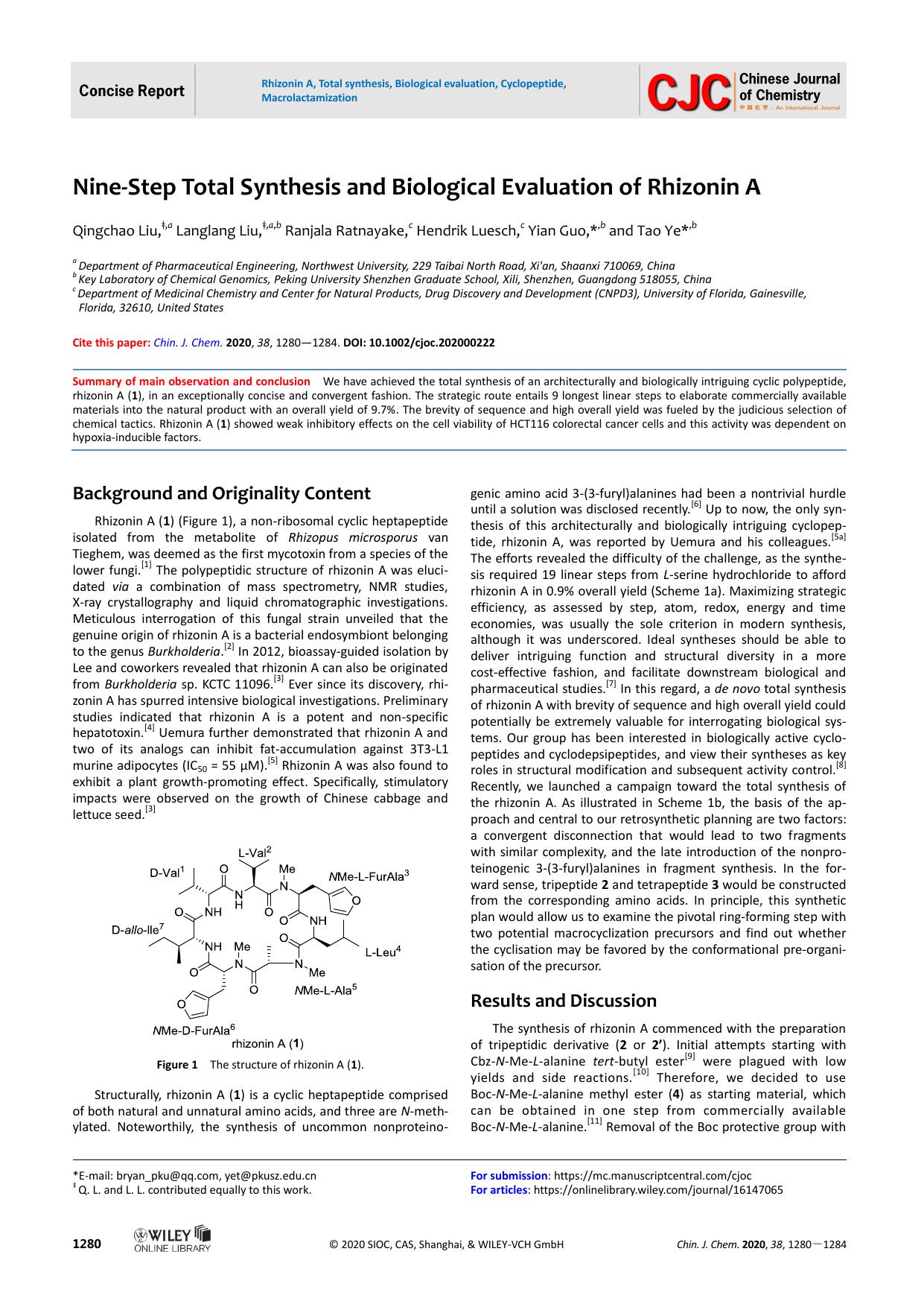 Nine-Step Total Synthesis and Biological Evaluation of Rhizonin A by unknown