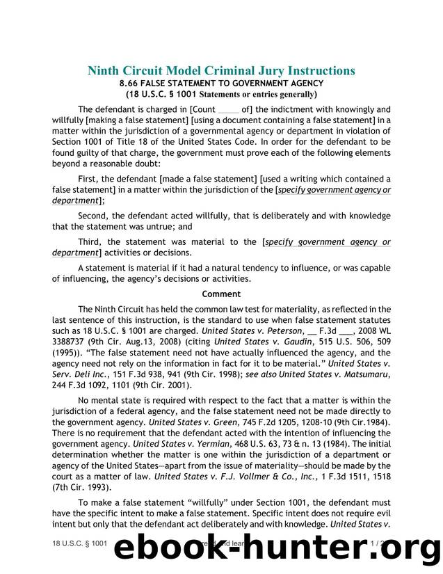 Ninth Circuit Model Criminal Jury Instructions by Unknown