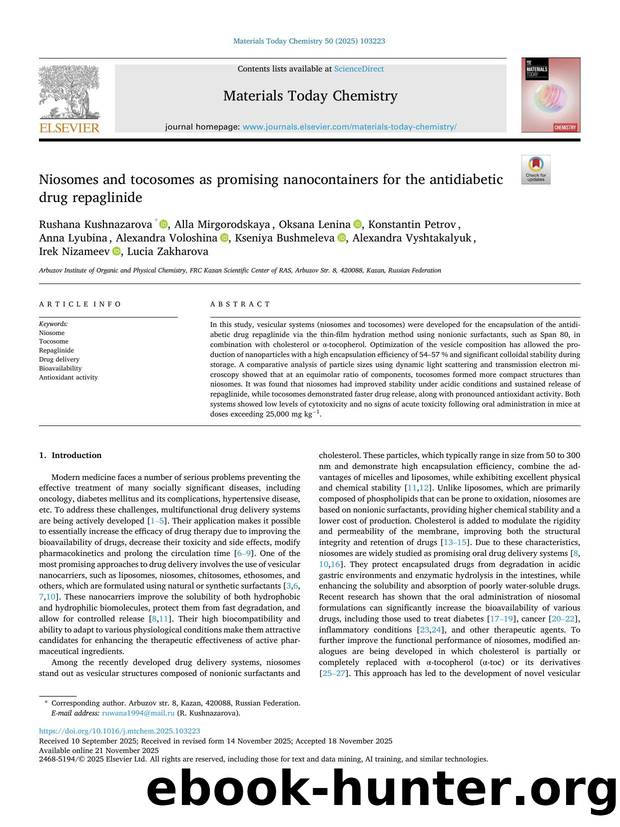 Niosomes and tocosomes as promising nanocontainers for the antidiabetic drug repaglinide by unknow
