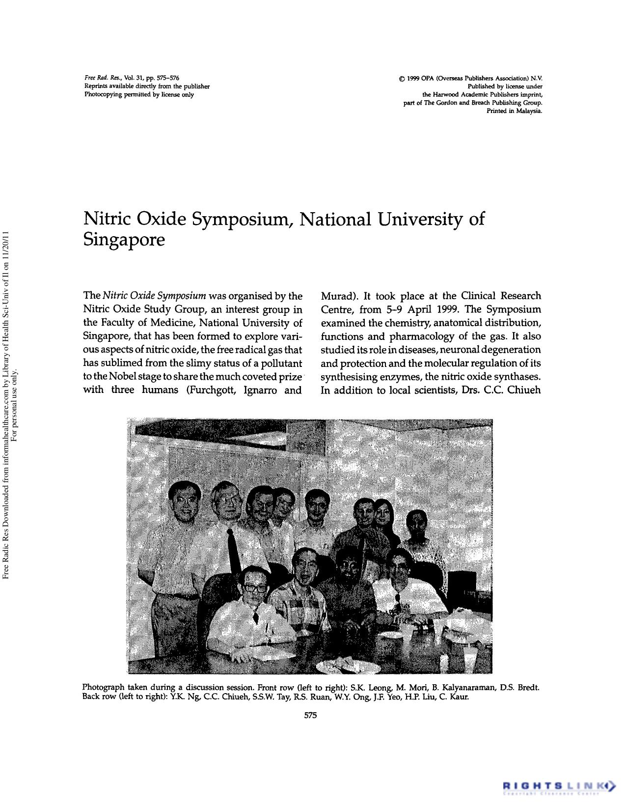 Nitric Oxide Symposium, National University of Singapore by S.K. Leong