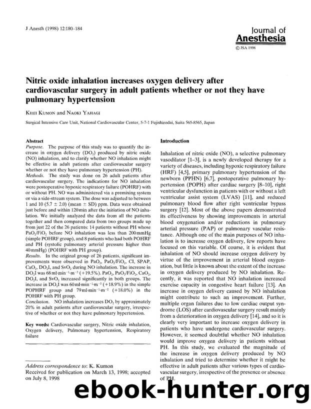 Nitric oxide inhalation increases oxygen delivery after cardiovascular surgery in adult patients whether or not they have pulmonary hypertension by Unknown
