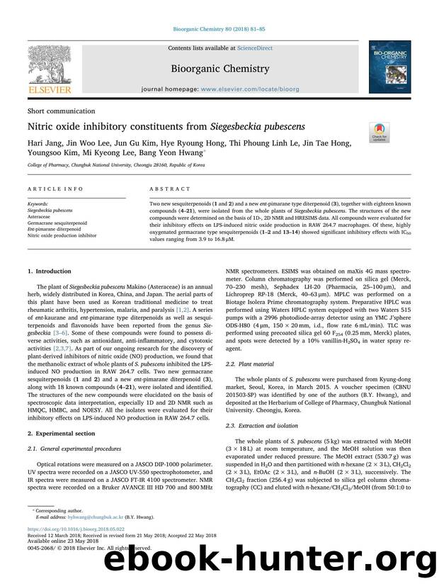 Nitric oxide inhibitory constituents from Siegesbeckia pubescens by unknow