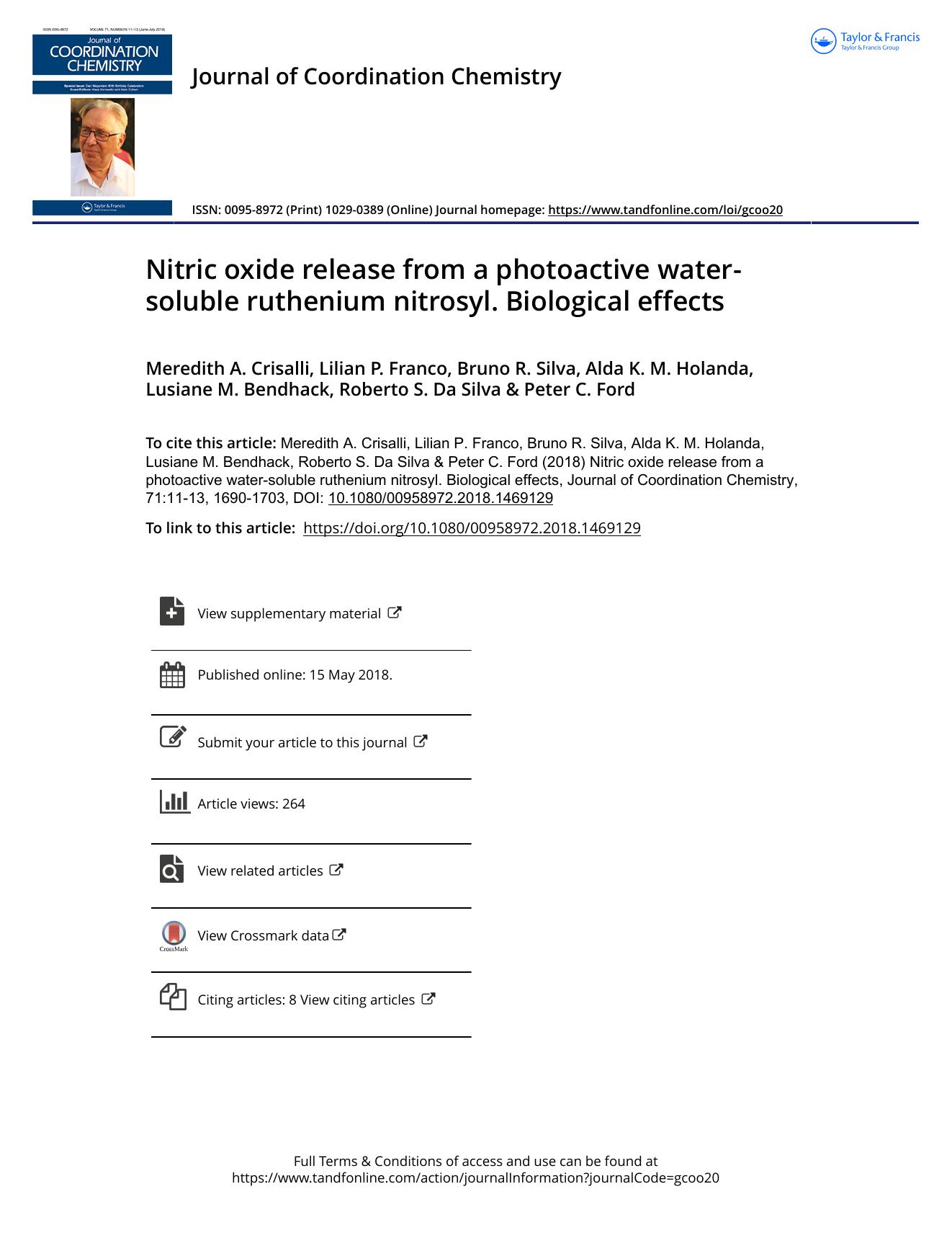 Nitric oxide release from a photoactive water-soluble ruthenium nitrosyl. BiologicalÂ effects by unknow
