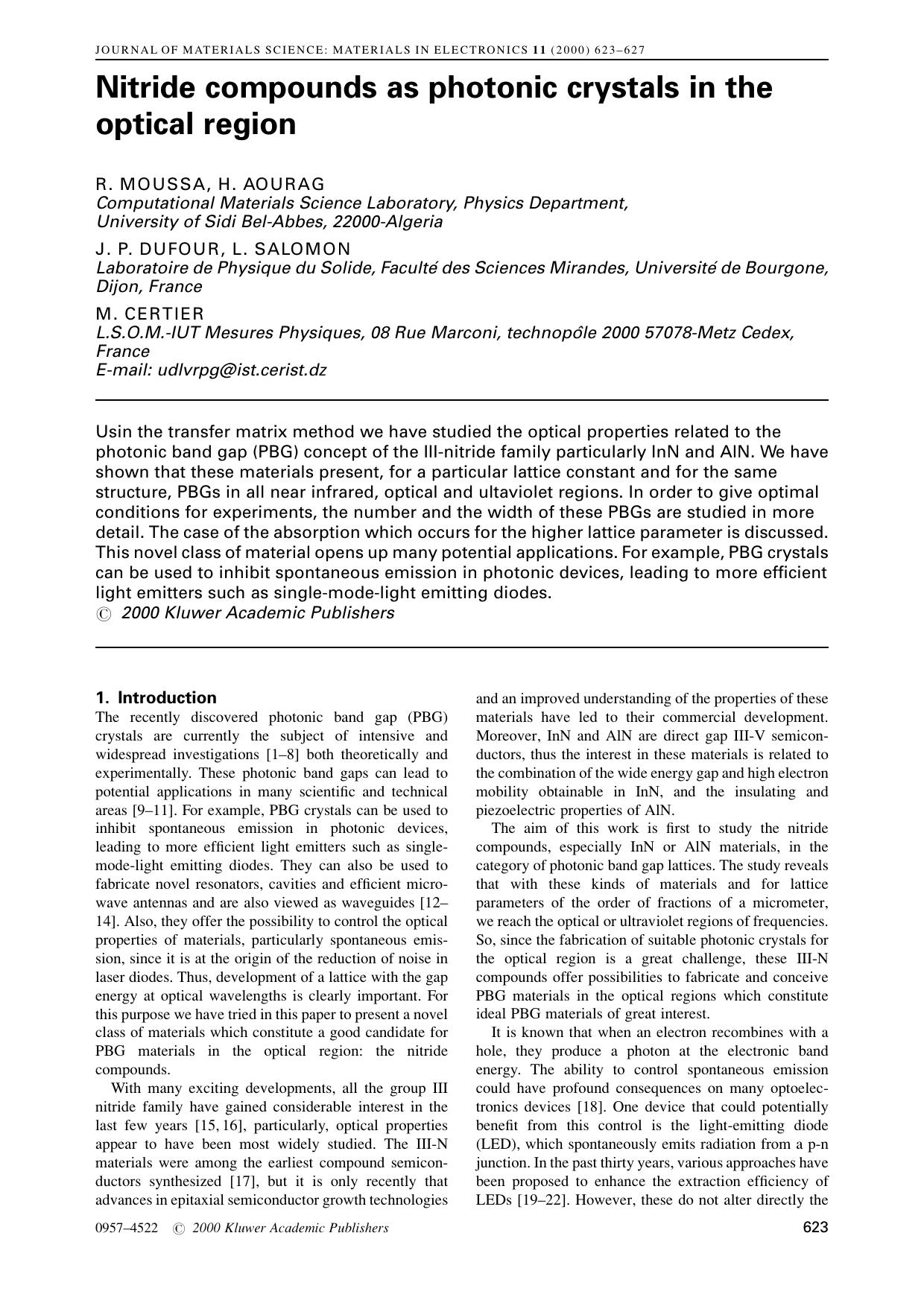 Nitride compounds as photonic crystals in the optical region by Unknown