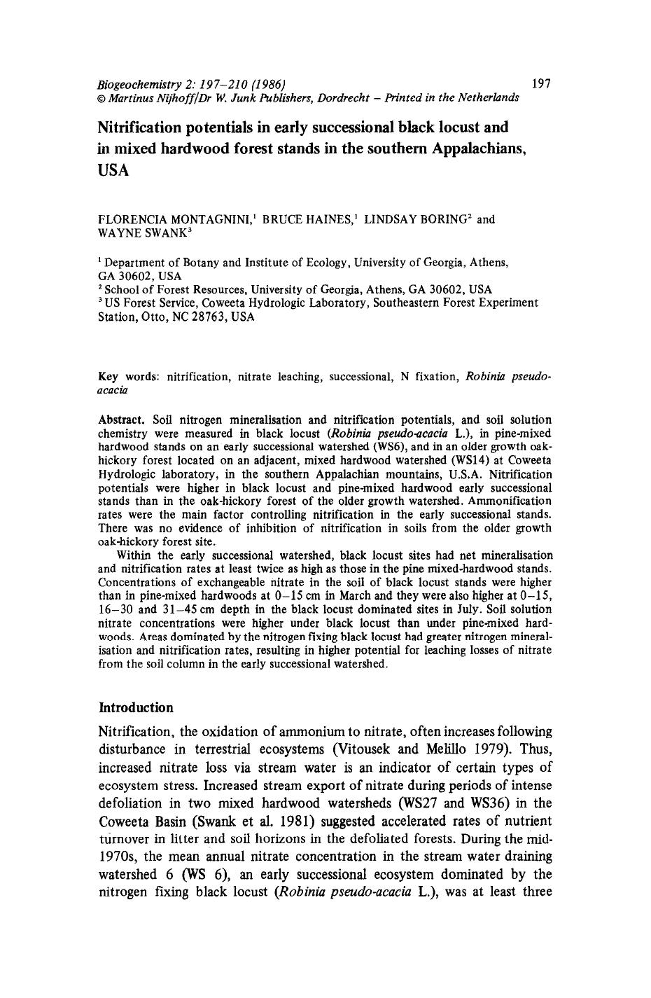 Nitrification potentials in early successional black locust and in mixed hardwood forest stands in the southern Appalachians, USA by Unknown