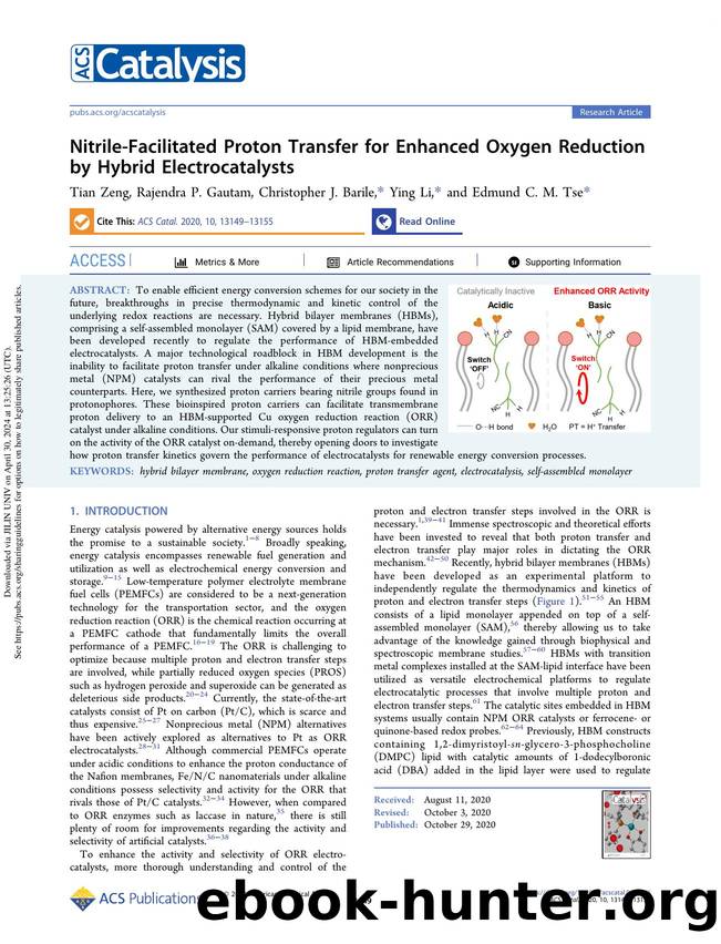 Nitrile-Facilitated Proton Transfer for Enhanced Oxygen Reduction by Hybrid Electrocatalysts by Tian Zeng Rajendra P. Gautam Christopher J. Barile Ying Li & Edmund C. M. Tse
