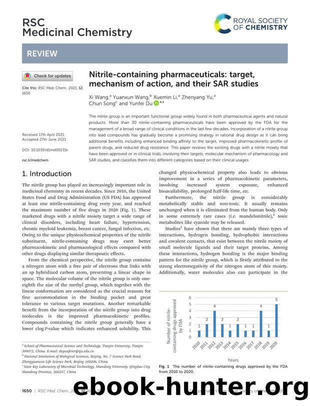 Nitrile-containing pharmaceuticals: target, mechanism of action, and their SAR studies by Xi Wang & Yuanxun Wang & Xuemin Li & Zhenyang Yu & Chun Song & Yunfei Du