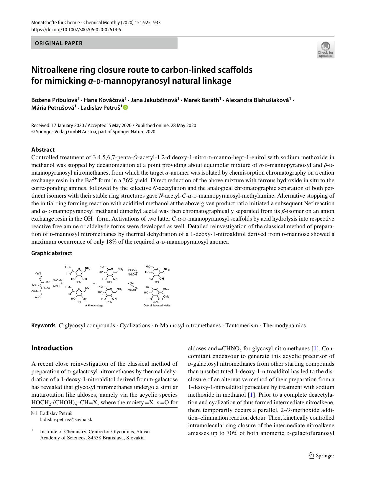Nitroalkene ring closure route to carbon-linked scaffolds for mimicking Î±-d-mannopyranosyl natural linkage by unknow