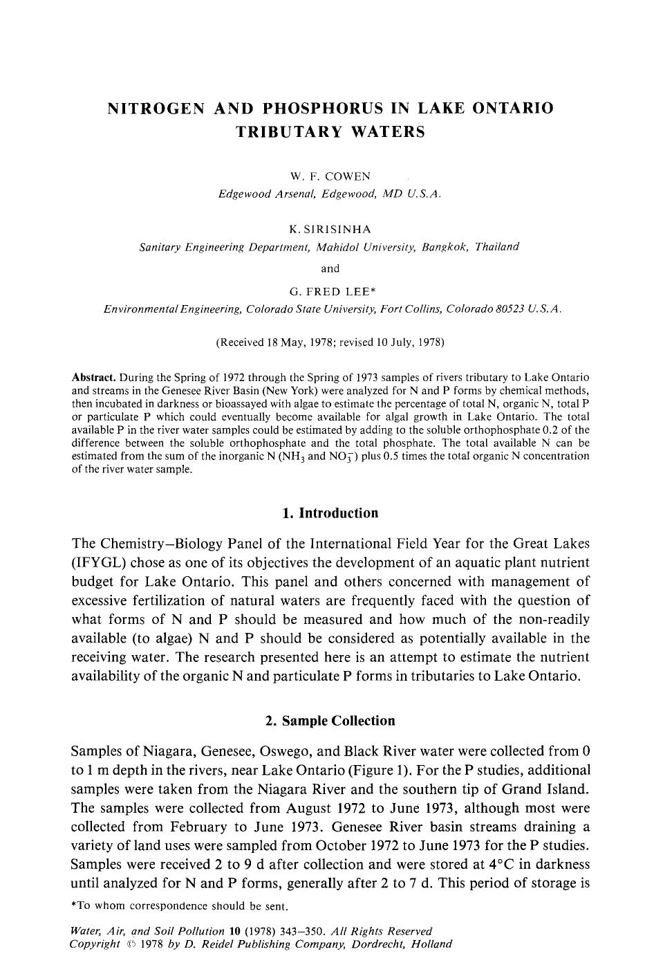 Nitrogen and phosphorus in lake Ontario tributary waters by Unknown