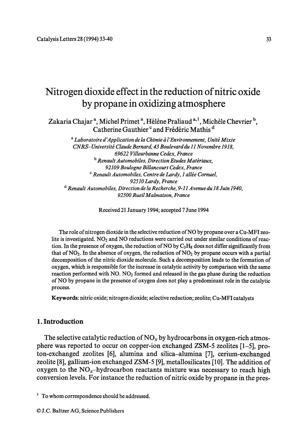 Nitrogen dioxide effect in the reduction of nitric oxide by propane in oxidizing atmosphere by Unknown