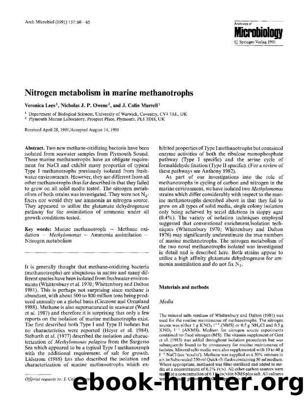 Nitrogen metabolism in marine methanotrophs by Unknown