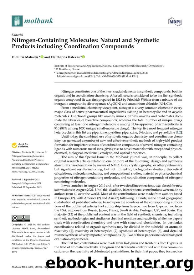 Nitrogen-Containing Molecules: Natural and Synthetic Products including Coordination Compounds by Dimitris Matiadis & Eleftherios Halevas