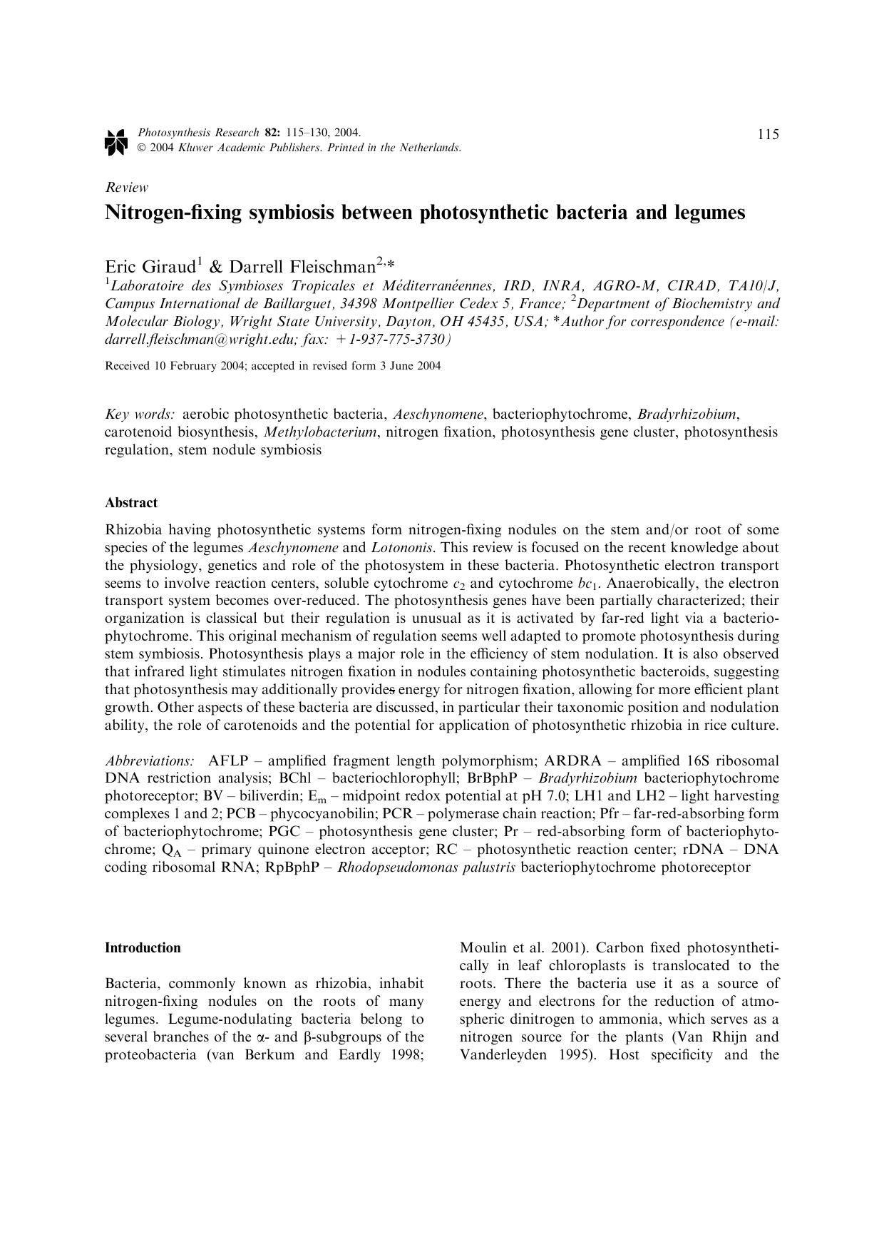 Nitrogen-fixing symbiosis between photosynthetic bacteria and legumes by Unknown