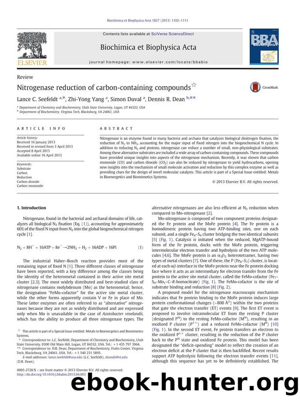 Nitrogenase reduction of carbon-containing compounds by Lance C. Seefeldt & Zhi-Yong Yang & Simon Duval & Dennis R. Dean