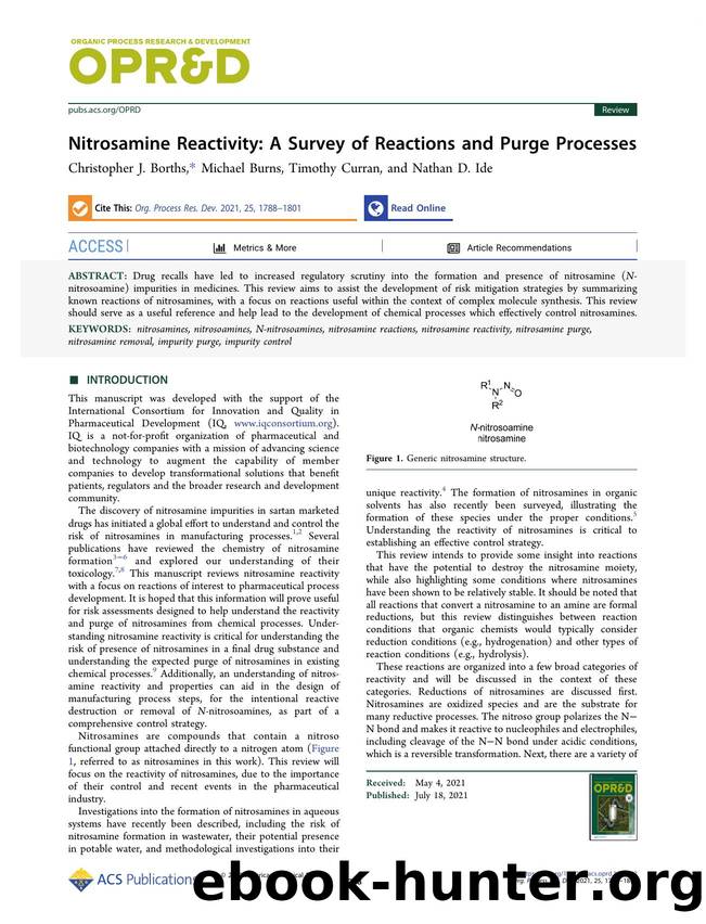 Nitrosamine Reactivity: A Survey of Reactions and Purge Processes by Christopher J. Borths Michael Burns Timothy Curran and Nathan D. Ide
