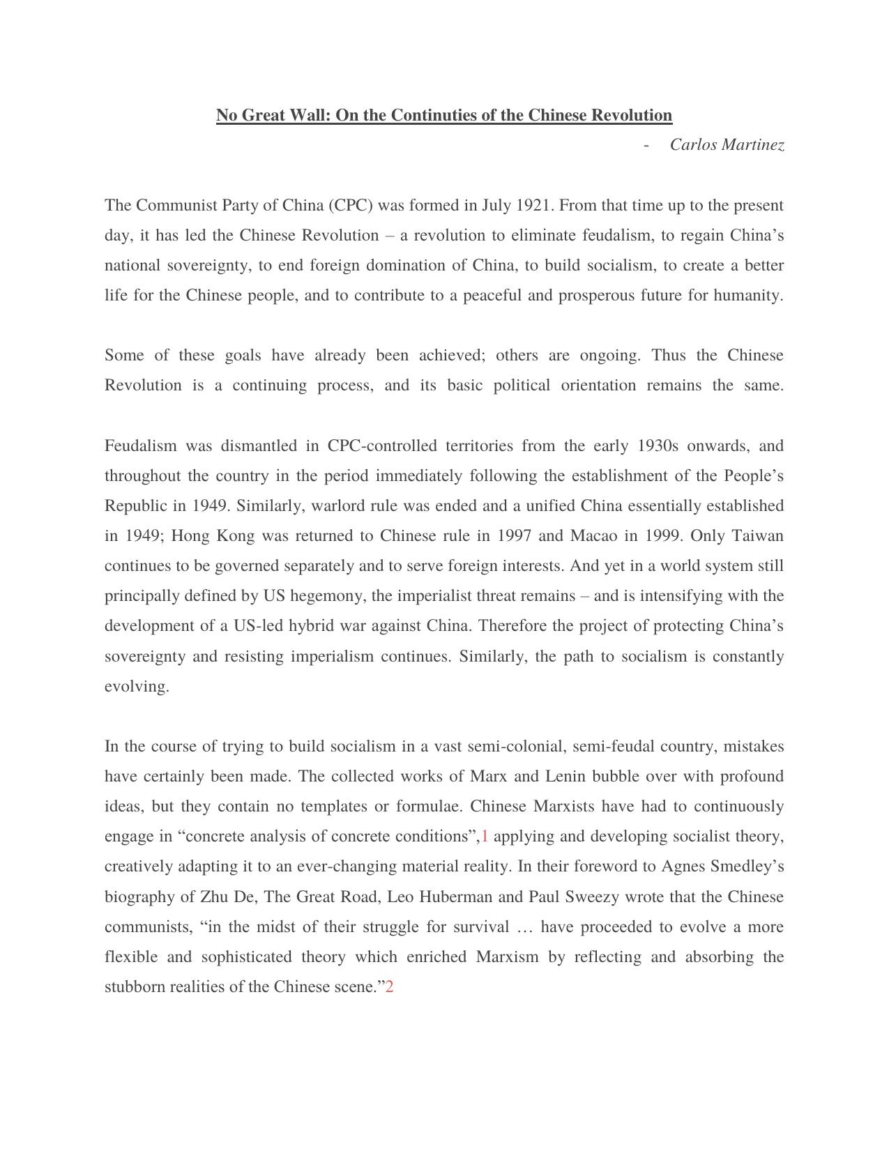 No Great Wall: On the Continuities of the Chinese Revolution by Carlos Martinez