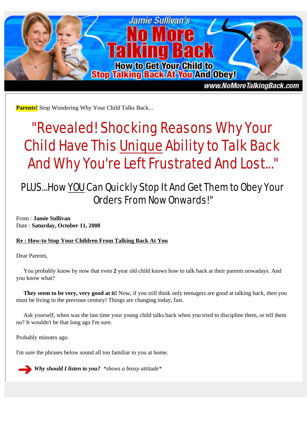 No More Talking Back Report. by Best of Kuszter's Collection