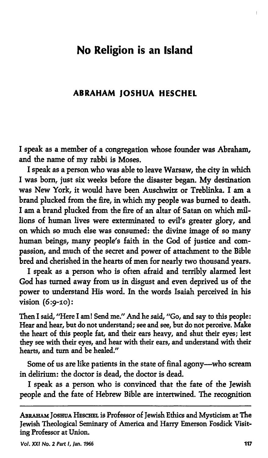 No Religion is an Island by Abraham Joshua Heschel