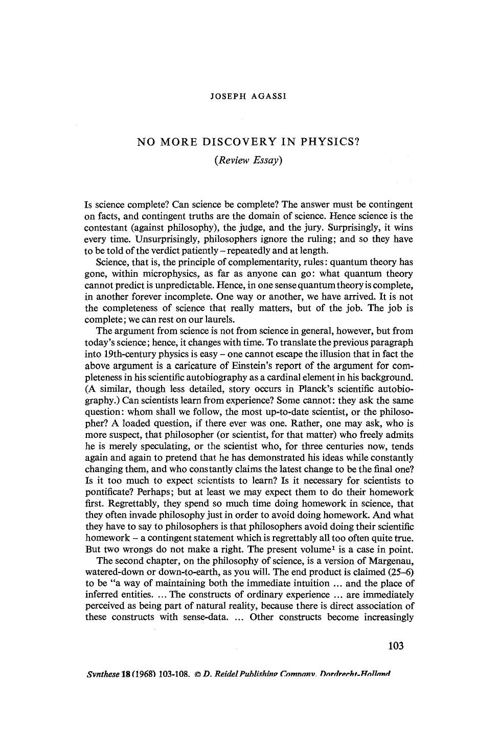 No more discovery in physics? by Unknown
