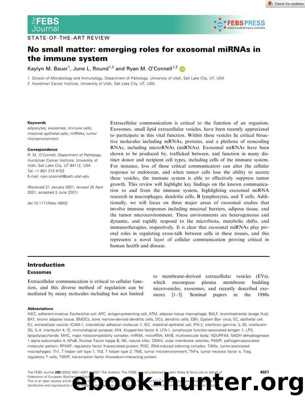 No small matter: emerging roles for exosomal miRNAs in the immune system by Unknown
