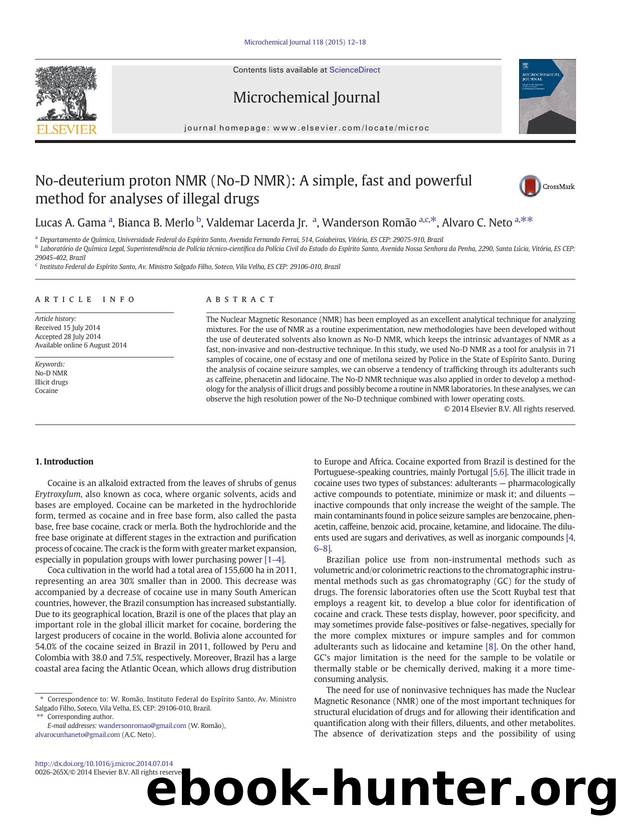 No-deuterium proton NMR (No-D NMR): A simple, fast and powerful method for analyses of illegal drugs by Lucas A. Gama & Bianca B. Merlo & Valdemar Lacerda Jr. & Wanderson Romão & Alvaro C. Neto