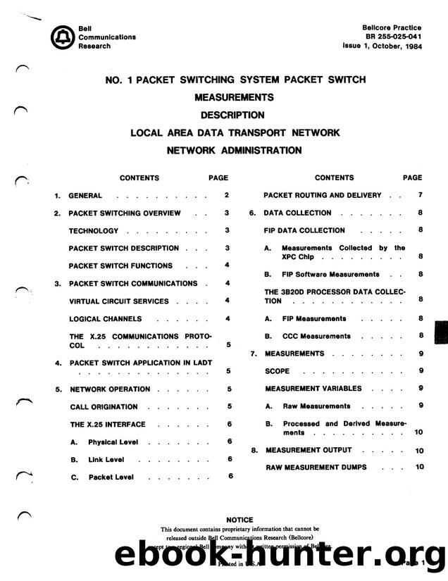 No. 1 Packet Switching System Packet Switch Measurements Description Local Area Data Transport Network Network Administration by BELLCORE |