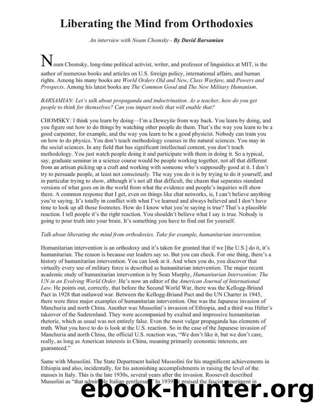 Noam Chomsky - Liberating the Mind from Orthodoxies by Noam Chomsky