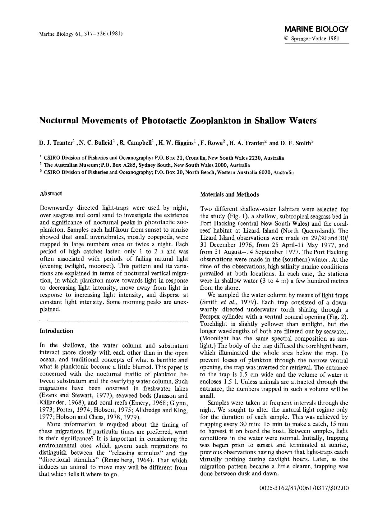 Nocturnal movements of phototactic zooplankton in shallow waters by Unknown