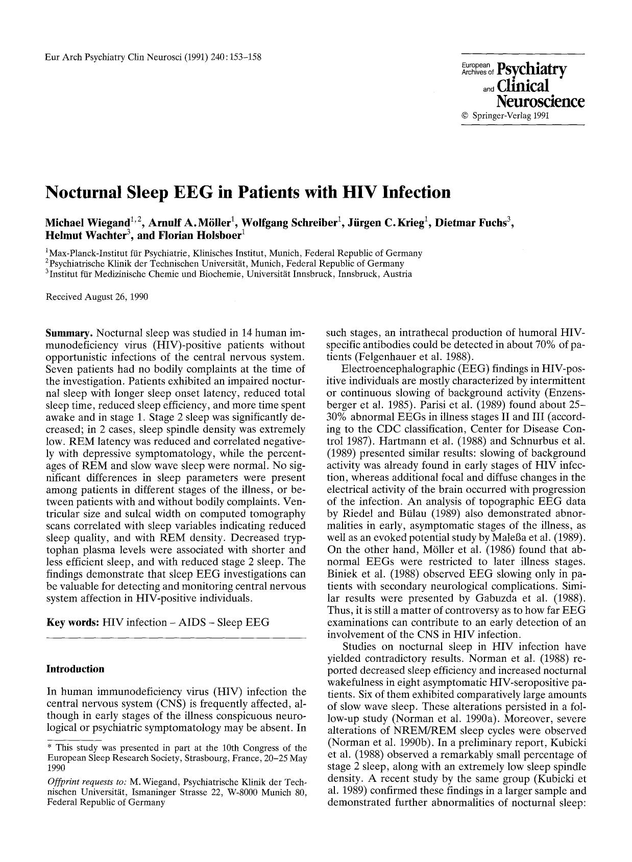 Nocturnal sleep EEG in patients with HIV infection by Unknown