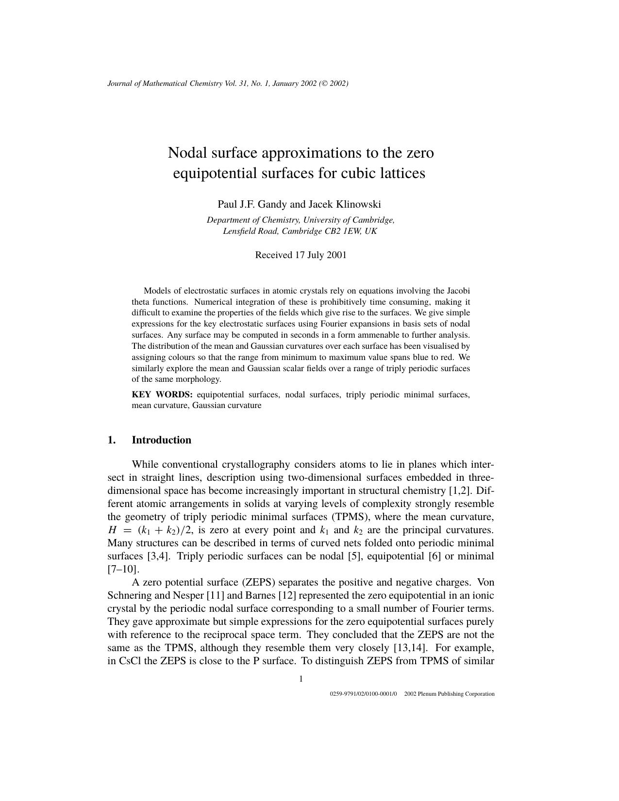 Nodal Surface Approximations to the Zero Equipotential Surfaces for Cubic Lattices by Unknown