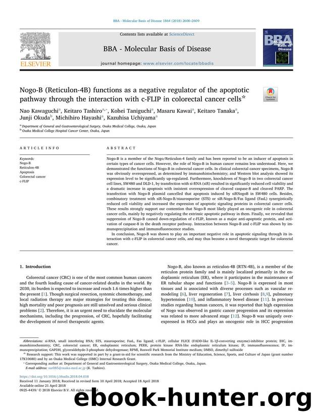 Nogo-B (Reticulon-4B) functions as a negative regulator of the apoptotic pathway through the interaction with c-FLIP in colorectal cancer cells by unknow