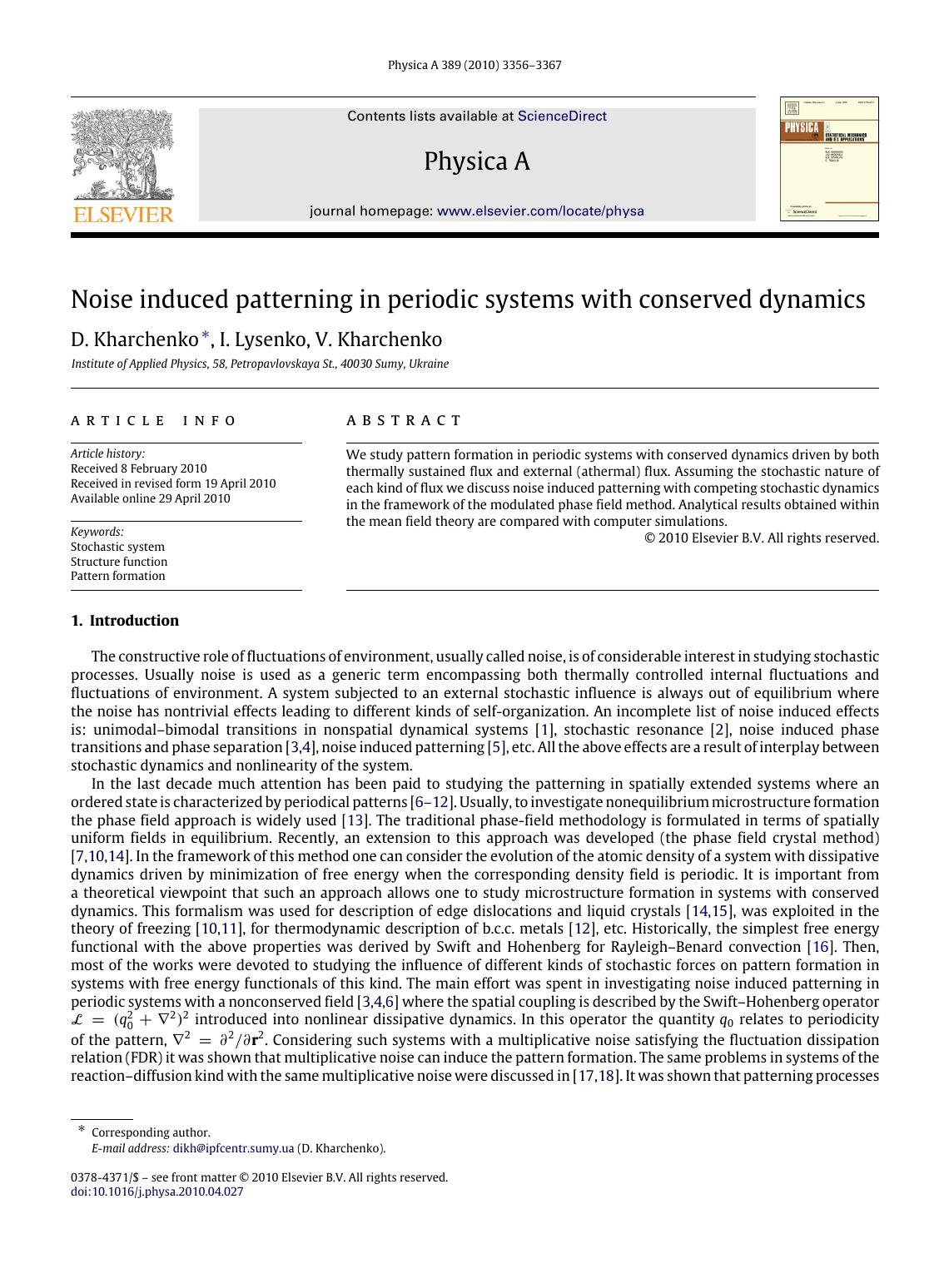 Noise induced patterning in periodic systems with conserved dynamics by D. Kharchenko; I. Lysenko; V. Kharchenko
