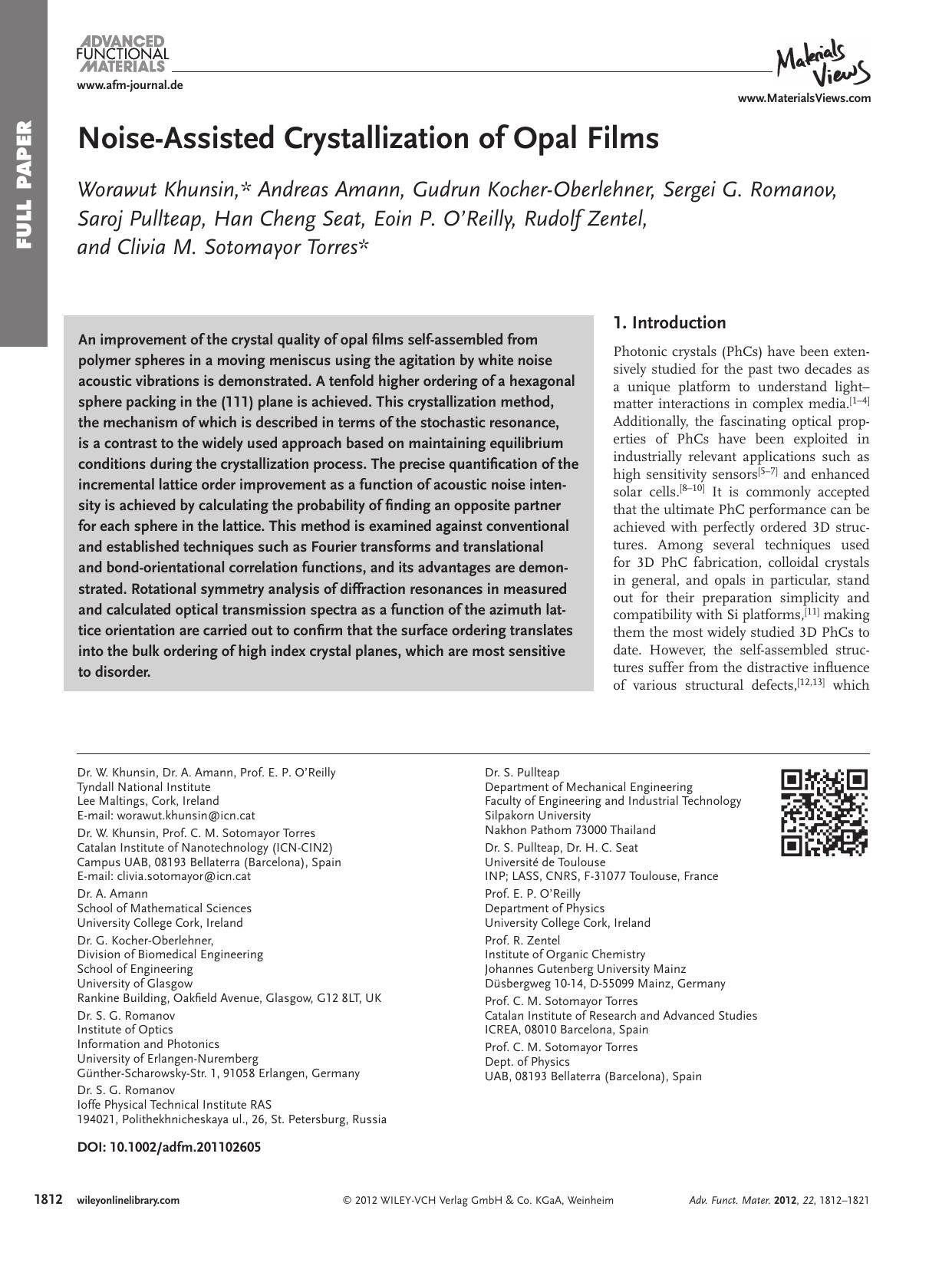 NoiseAssisted Crystallization of Opal Films by vng
