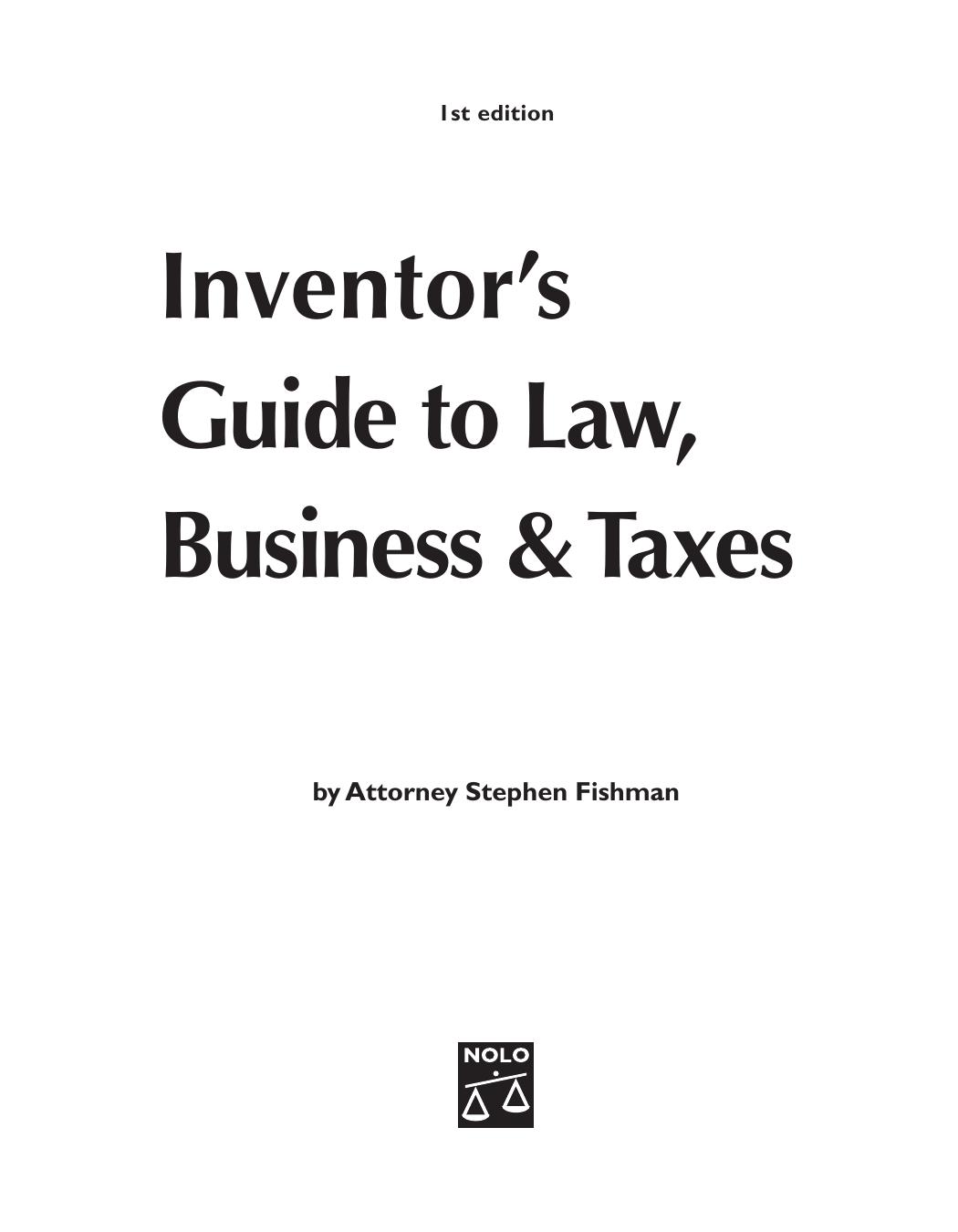 Nolo Press Inventor's Guide to Law, Business and Taxes (2003) by Unknown