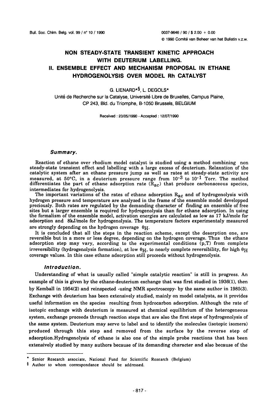 Non SteadyState Transient Kinetic Approach with Deuterium Labelling. II. Ensemble Effect and Mechanism Proposal in Ethane Hydrogenolysis Over Model Rh Catalyst by Unknown