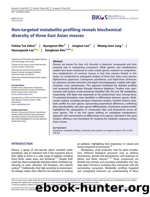 NonâTargeted Metabolite Profiling Reveals Biochemical Diversity of Three East Asian Mosses by Unknown