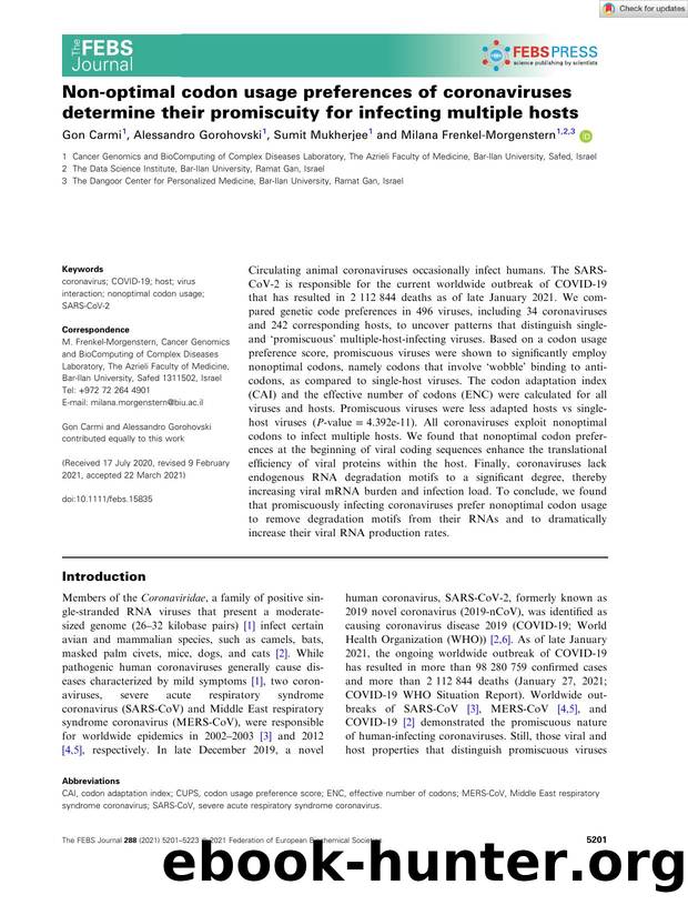 Nonâoptimal codon usage preferences of coronaviruses determine their promiscuity for infecting multiple hosts by Unknown