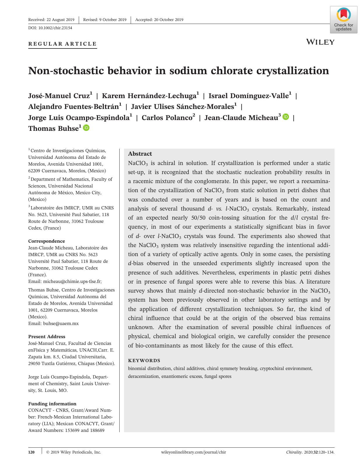 Nonâstochastic behavior in sodium chlorate crystallization by unknow