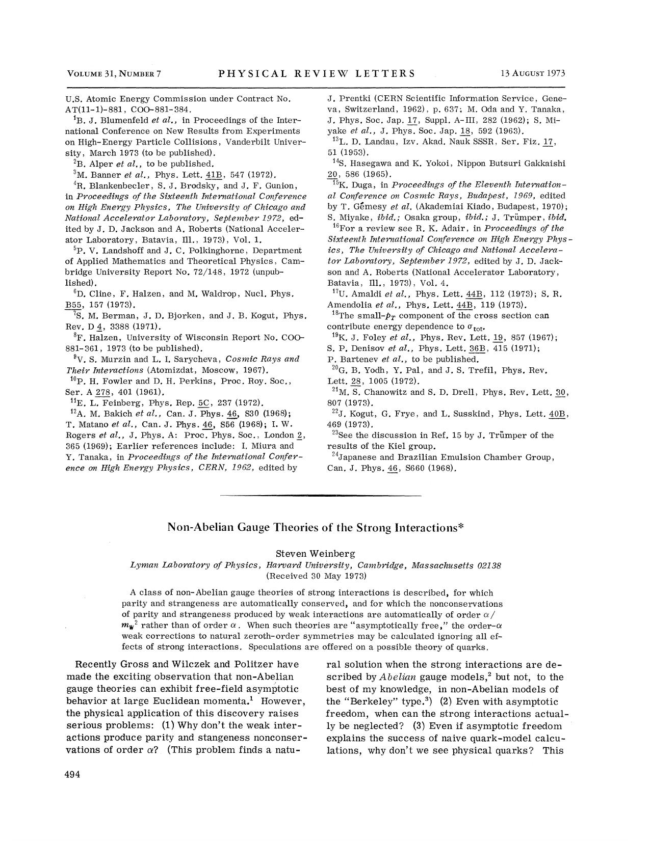 Non-Abelian Gauge Theories of the Strong Interactions by Steven Weinberg